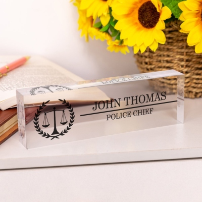 Personalized Scales of Justice Lawyer Desk Name Plate, Acrylic Judge Desk Sign, Appreciation/Graduation Gift for Judges/Attorneys/Juris Doctors
