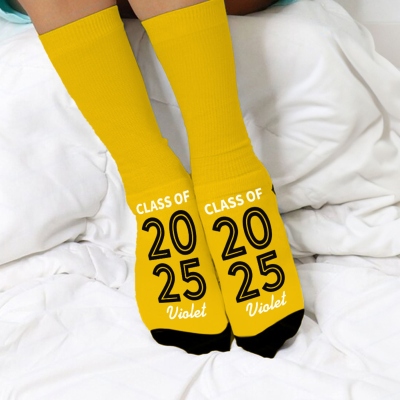 Custom Name Color Contrast Graduation Socks, Multicolor Unisex Mid-Calf Socks Class of 2025, Memorial/Graduation Gifts for Students/Family/Friends