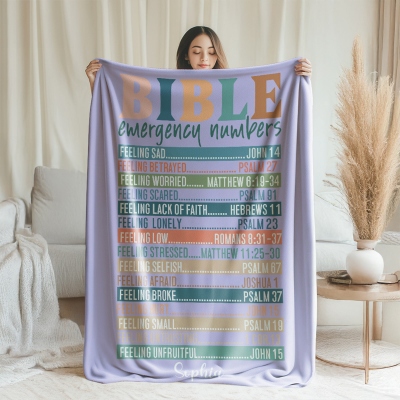 Personalized Name Bible Emergency Numbers Blanket, Flannel/Sherpa Soft Bed Couch Throw, Home Decor, Birthday/Christmas Gift for Family/Friends
