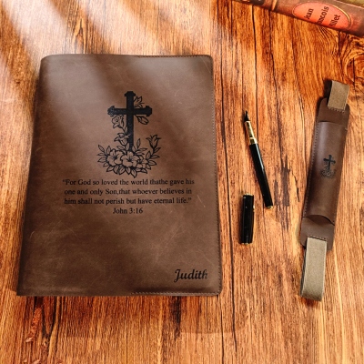 Personalized Leather Bible Cover with Cross, Custom Study Bible and Book Case, Vintage Holy Bible Sleeve, Christian Religious Gifts for Men/Women
