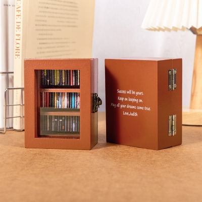 Personalized Miniature Anxiety Bookshelf with 60PCS Mini Books and Text, Wooden Mini Bookcase, Verse Book Home Decor, Gift for Book Lovers/Readers