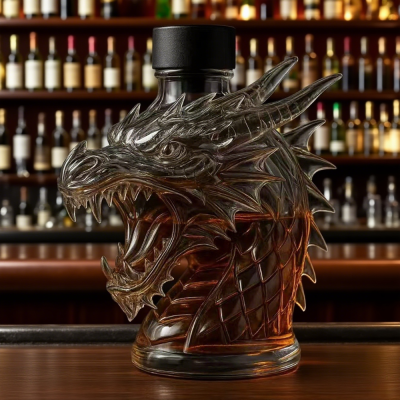 Dragon Head Whiskey Decanter – Unique Glass Liquor Bottle, Mythical Barware Gift for Men