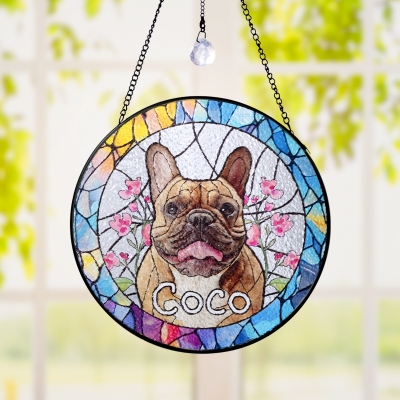 Personalized Pet Portrait Stained Glass Suncatcher, Custom Dog Cat Memorial Ornament Window Hanging, Remembrance/Sympathy Gift for Pet Owners/Lovers