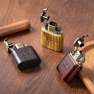 Custom Engraved Logo Lighters for Men, Personalized Sandalwood Lighters Kit, Cigar Flame Lighter, Bachelor Party Gifts for Groomsmen/Best Man