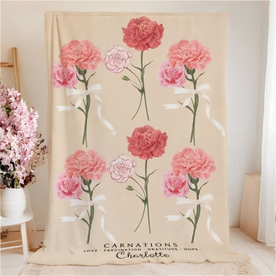 Personalized Name Birth Flower Blanket, Flannel/Sherpa Soft Bed Couch Throw, Home Decor, Birthday/Mother's Day/Christmas Gift for Mom/Women/Girls