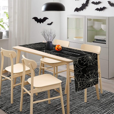 Personalized Name Spooky Spider Web Halloween Table Runner, Seasonal Fall Kitchen Dining Party Table Decor, Halloween Gift for Mom/Hostess/Family