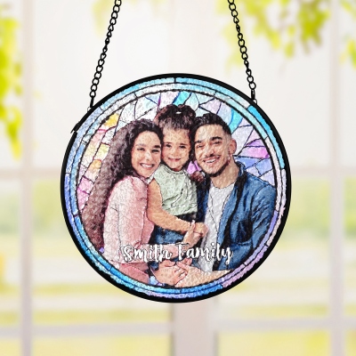 Personalized Family Portrait Stained Glass Suncatcher, Custom Photo Memorial Ornament Window Hanging, Remembrance/Sympathy Gift for Mom/Grandma/Family