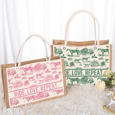 Personalized Name Western Horse Tote Bag, Large Capacity Cowboy Cowgirl Jute Bag, Birthday/Anniversary Gift for Horse Lovers/Equestrians/Rodeo Girls