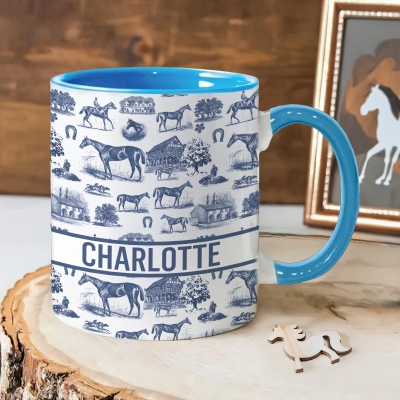 Personalized Name Western Horse Mug, 11oz/15oz Two Tone Ceramic Coffee Tea Mug with Coaster, Cowboy Cowgirl Cup, Gift for Horse Lovers/Equestrians
