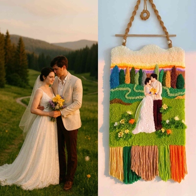 Personalized Couple's Photo Wall Tapestry, Handmade Weaving & Crafting Hanging Decor, Engagement/Wedding/Anniversary Gift for Lovers/Newlyweds