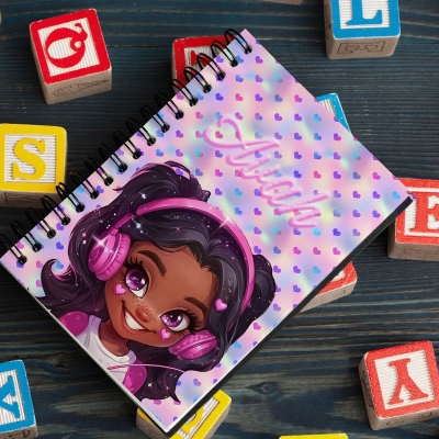 Personalized Cartoon Afro Black Boy/Girl Character Notebook with Name, A5 Spiral Journal, Birthday/Back to School Gift for Kids/Teens/Students