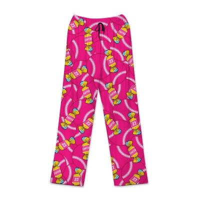 Personalized Candy Baseball Pajama Pants with Name & Number, Fun Sports Lounge Sleepwear, Soft Relax Fit, Gift for Baseball Fans/Sports Players