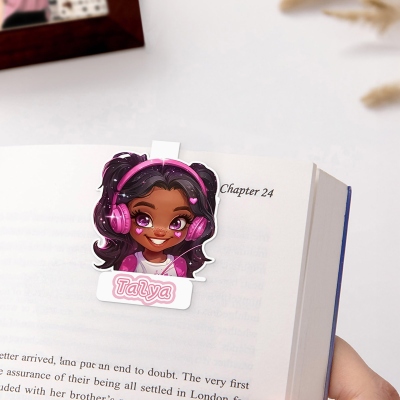Personalized Name Cartoon Afro Black Boy/Girl Character Bookmark, Magnetic Bookmark Clip, Birthday/Back to School Gift for Kids/Students/Book Lovers