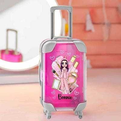 Personalized Pajama Makeup Girls Mini Makeup Storage Box, Custom Mini Luggage Box, Party Gift, Bridesmaid Gift