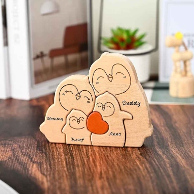 Personalized Penguin Family Puzzle with 2-5 Names, Wooden Custom Family Member Names Puzzle, House Warming Decor, Christmas Gift for Mom/Dad/Family