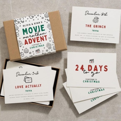 Christmas Advent Calendar, Twenty-Four Days of Christmas Card Set, Gift for Family/Movie Fan