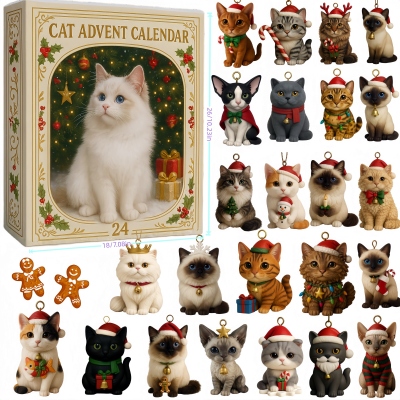 Christmas Cat Advent Calendar 2025 with 24 Unique Cat Figurines Dressed in Holiday Style, Christmas Gift, Christmas Decor