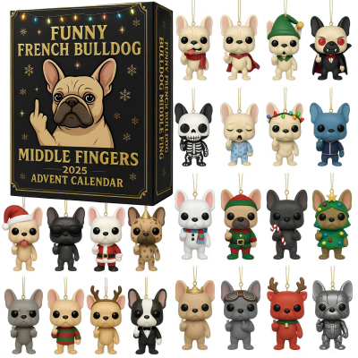 Funny French Bulldog Advent Calendar 2025 with 24 Unique Bulldog Surprises Every Day, Christmas Gift