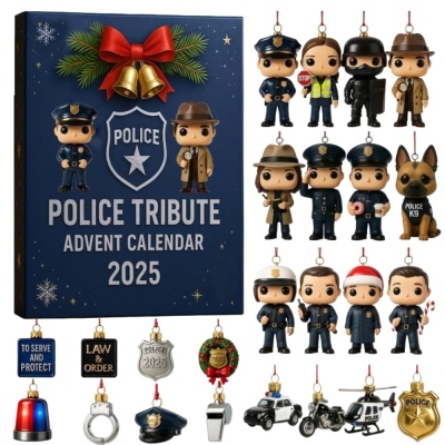 Police Tribute Advent Calendar 2025 with 24 Unique Police-themed Ornaments, Christmas Gift