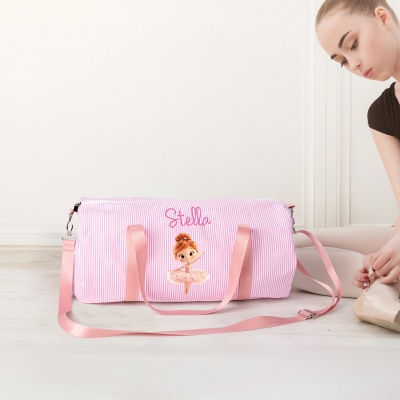 Personalized Name Little Ballerina Mini Seersucker Duffle Bag, Girl's Dance Bag, Overnight Bag, Birthday/Christmas Gift for Girl Dancers/Ballet Lovers
