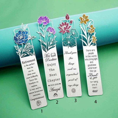 Personalized Engraved Birth Flower Metal Bookmark, Hollow Bookmark with Text, Book Accessory, Birthday/Retirement Gift for Family/Book Lovers/Friends