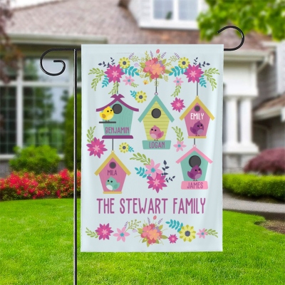 Personalized Bird Blessing Garden Flag with 1-12 Names, Autumn Outdoor Yard Decor, Thanksgiving Day Gift for Mom/Grandma/Family/Friends