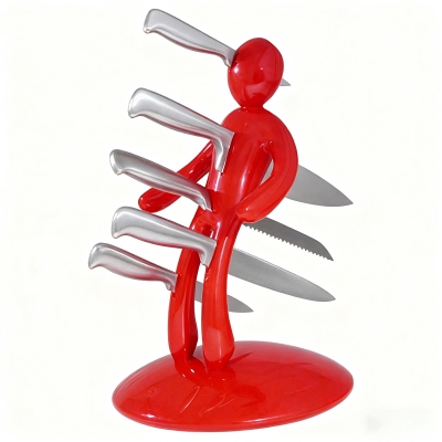 Ex Knife Holder – Red/Black Little Man Knife Block, Creative Kitchen Knife Organizer Rack, Funny Novelty Gag Gift