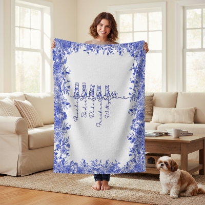 Personalized Names Toile de Jouy Dog Memorial Blanket, Flannel/Sherpa Soft Bed Couch Throw, Home Decor, Birthday/Anniversary Gift for Dog Mom/Dad