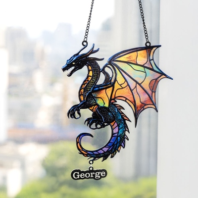 Custom Name Acrylic Window Hanging Dragon Suncatcher, Dragon Rainbow Suncatcher for Window, Window Gems, Gothic Home Decor, Halloween Home Decor