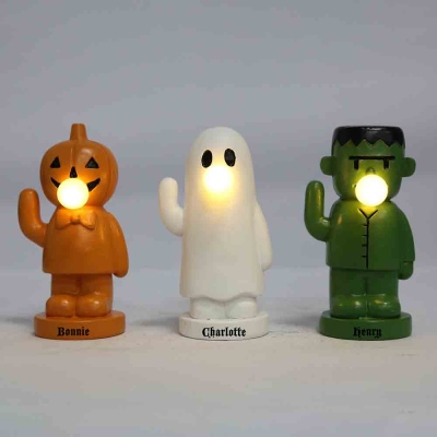 Personalized Name Halloween Pumpkin/Ghost/Green Monster Ornament, Glowing Bubble-Blowing/Waving Hand Ornament, Halloween Gift for Family/Friends
