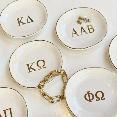 Sorority Ring Pin Dish - gold trim trinket dish - jewelry dish - Bid Day Gift - Initiation Gift - Sorority Gift