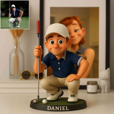 Personalized Cute Cartoon Golf Photo to Sculpture Ornament