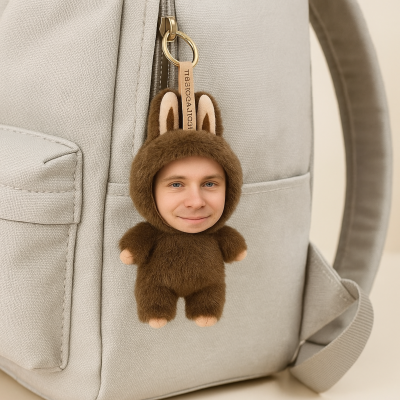 Custom Face Photo Keychain Plush Doll, Personalized Portrait Stuffed Toy Pendant, Funny Gift for Friends, Couples & Kids