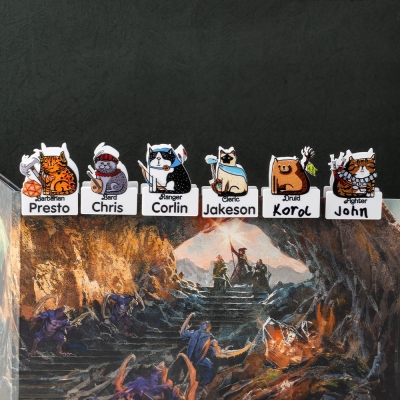 DND Cute Cat-Themed Initiative Trackers for DM Screen, DND Class Cat Clip-on Name Tags, DM Gifts