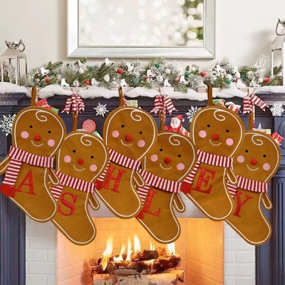 Custom Alphabet Gingerbread Man Christmas Stocking, Candy/Gift Storage Bag, Fireplace/Christmas Tree Hanging Decor, Christmas Gift for Kids/Family