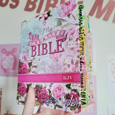 Personalized Pink Floral KJV Bible Hardcover Collector's Edition with Name and Laminated Tabs