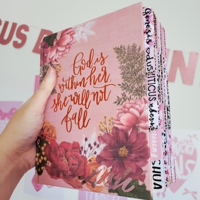 Personalized NIV Journaling Bible - Pink Floral Design, Wide Margins, Laminated Tabs