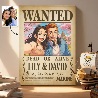 Custom Anime Bounty Couple Portrait, Personalized Anime Style Wanted Poster Portrait, Unique Captains' Couple Portrait