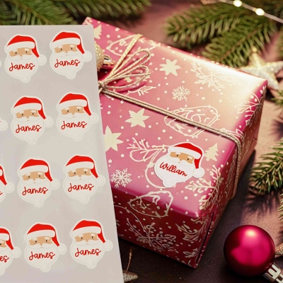 Custom Name Christmas Stickers (Set of 2 Sheets), Santa/Elk/Snowman/Gingerbread Man Decals, Holiday Gift Labels, Christmas Gift for Family/Friends