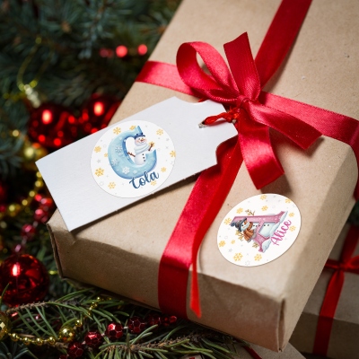 Personalized Snowman Christmas Stickers, Custom Name Holiday Labels, Pink & Blue Options, Festive Gift Tags