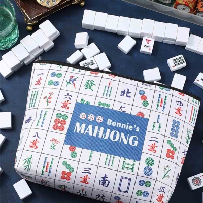 Personalized Canvas Mahjong Storage Bag, Customized Name Mahjong Bag, Retro Storage Bag, Gift for Mahjong Lovers