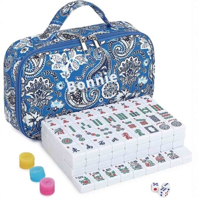 Personalized Blue Paisley Pattern Mahjong Storage Bag, Customized Name Retro Mahjong Bag, Portable Mahjong Storage, Gift for Mahjong Lovers