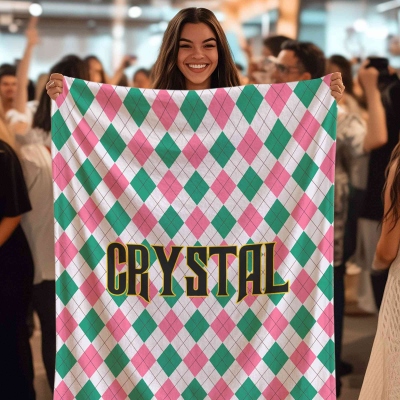 Custom Name Wicked-Inspired Diamond Grid Blanket, Flannel/Sherpa Soft Bed Couch Throw, Home Decor, Birthday/Christmas Gift for Kids/Musical Film Fans