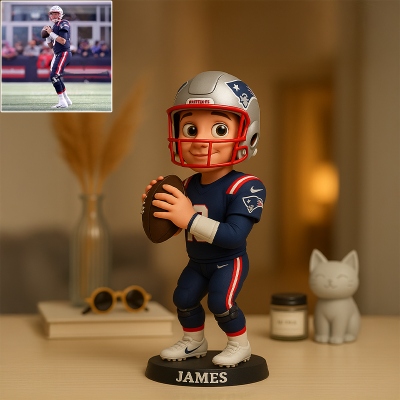 Custom American Football Photo Cartoon Style Figure with Name, Desk Decor, Gift for Football Lover