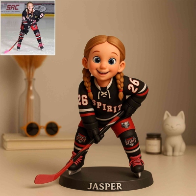 Custom Ice Hockey Photo Cartoon Style Figure with Name, Desk Decor, Gift for Ice Hockey Lover