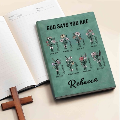 Personalized Floral Inspirational Bible Verses Notebook with Name, A5 Leather Christian Journal, Birthday/Baptism Gift for Family/Friends/Women