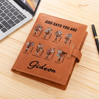Personalized Name Floral Bible Verses Leather Cover for Notebook, Sketchbook Cover with Multiple Compartments, Notebook Pad Case, Gift for Women/Girls