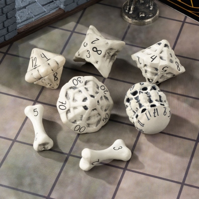 3d Printed DND Hand-Painted Bone Dice Set, Skull Dice Set for TTRPG, Unique Dice Set, Polyhedral Dice Set, Dice Gift