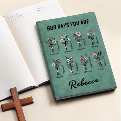 Personalized Floral Inspirational Bible Verses Notebook with Name, A5 Leather Christian Journal, Birthday/Baptism Gift for Family/Friends/Women