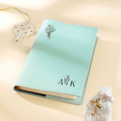 Personalized Leather Bible Cover, Custom Name Bible Book Cover Case with Floral, Bible Study Supplies, Christian Religious Gifts for Women/Men/Girls